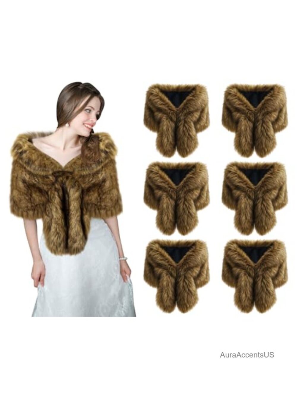 Faux Fur Shawl Wrap Stole Shrug Winter Scarf Cape for Wedding Evening Party